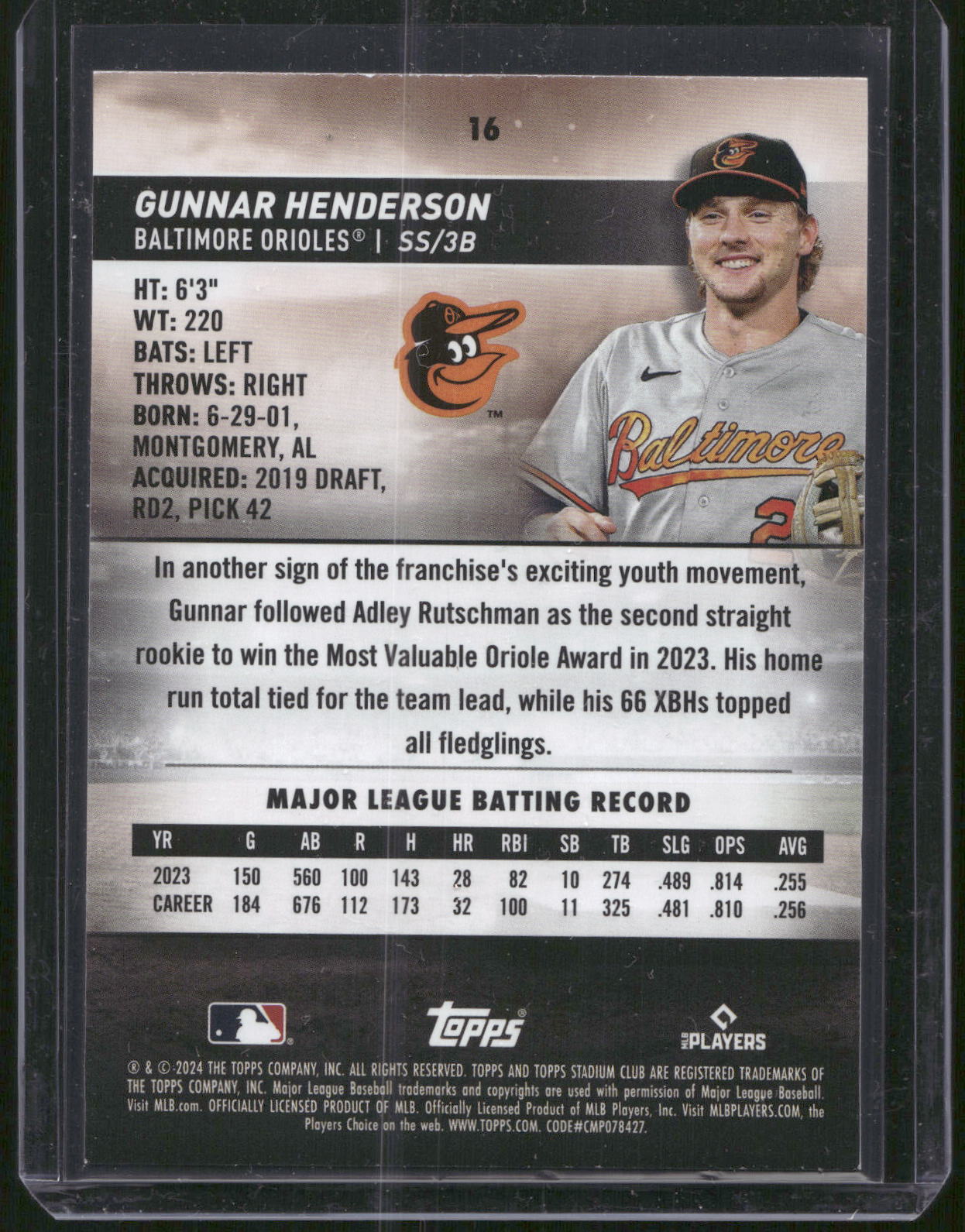 2024 Stadium Club #16 Gunnar Henderson