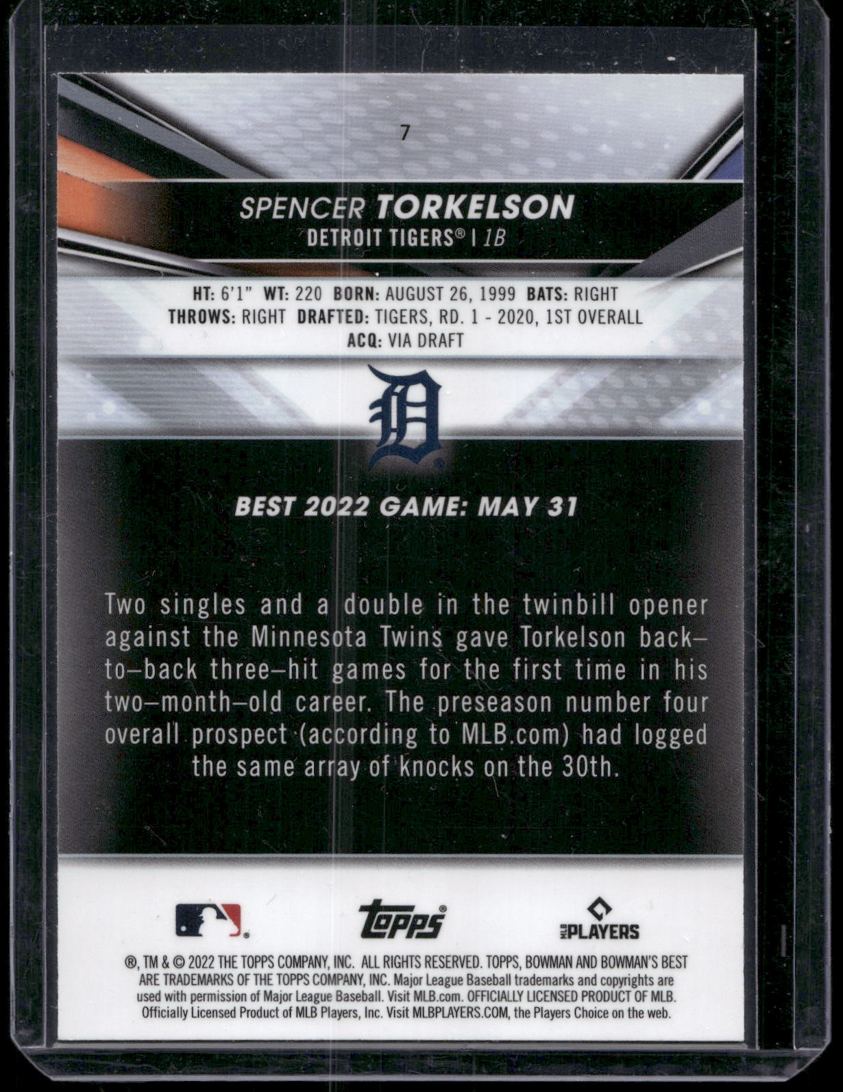 2022 Bowman's Best #7 Spencer Torkelson