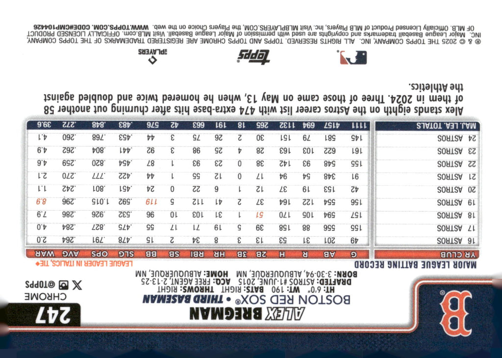 2025 Topps Chrome #247 Alex Bregman Refractors