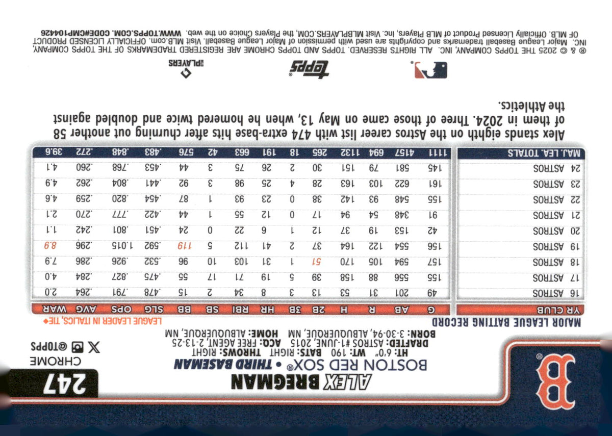 2025 Topps Chrome #247 Alex Bregman RayWave Refractor