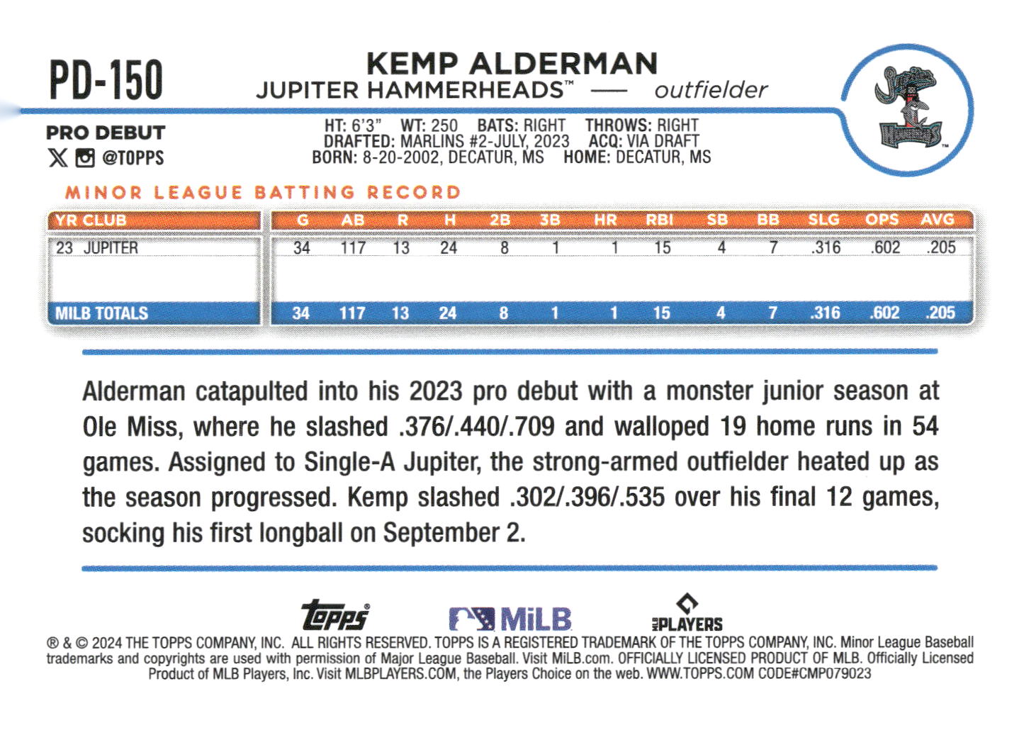 2024 Topps Pro Debut #PD-150 Kemp Alderman