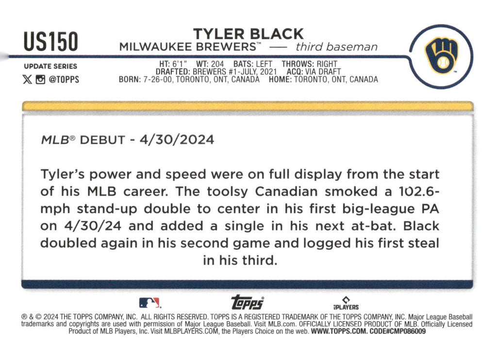 2024 Topps Update #US150 Tyler Black