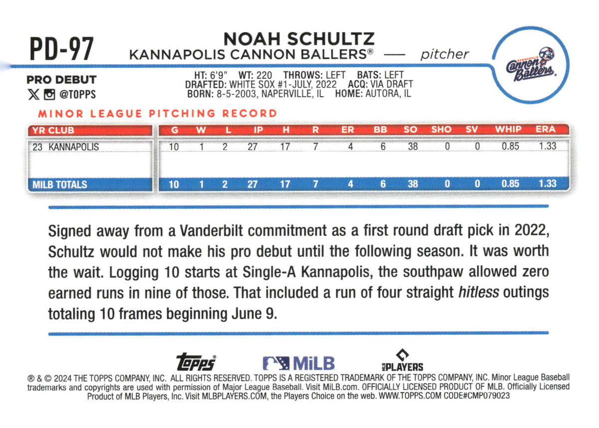 2024 Topps Pro Debut #PD-97 Noah Schultz