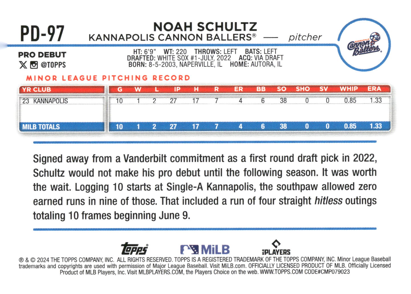 2024 Topps Pro Debut #PD-97 Noah Schultz