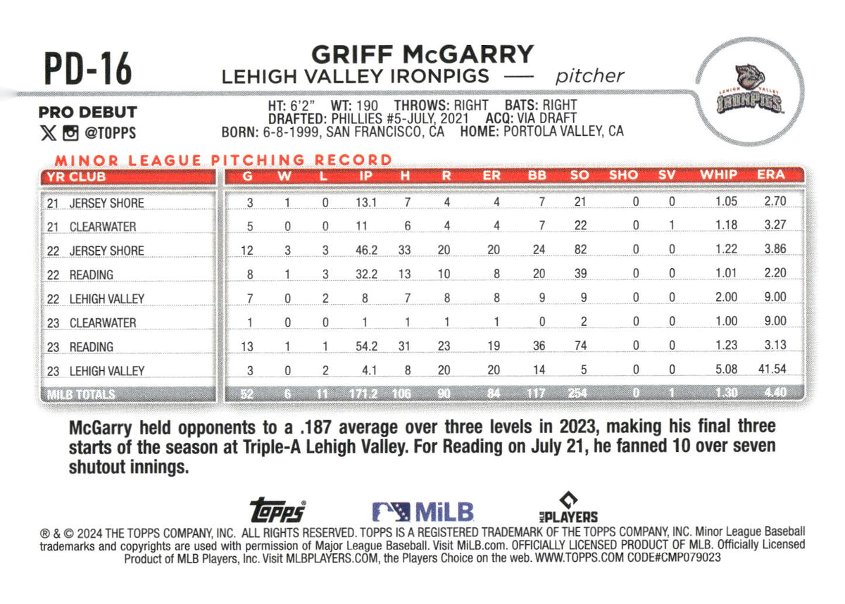 2024 Topps Pro Debut #PD-16 Griff McGarry