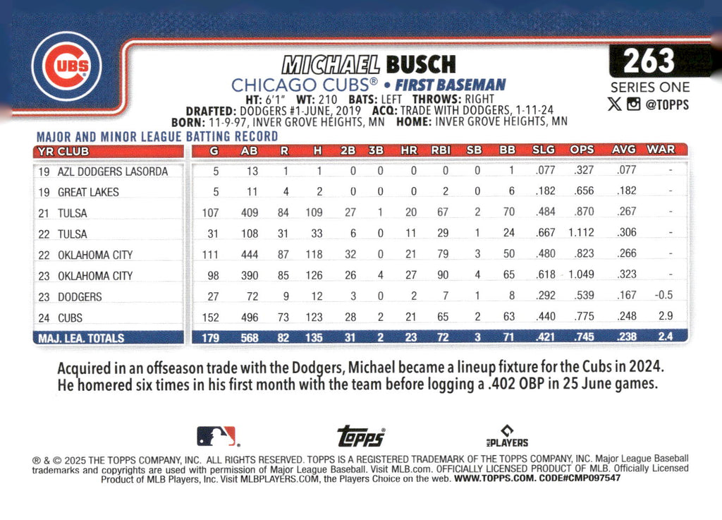 2025 Topps #263 Michael Busch