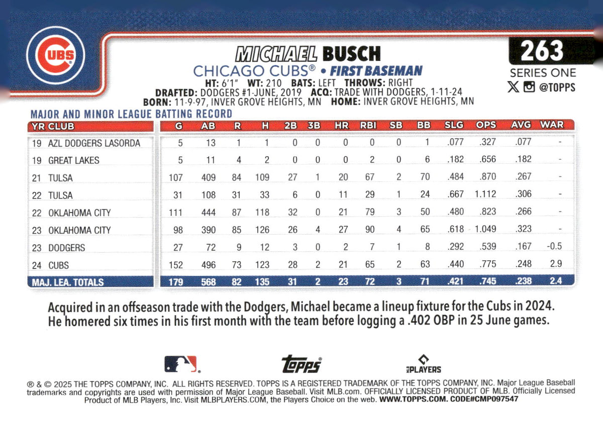 2025 Topps #263 Michael Busch