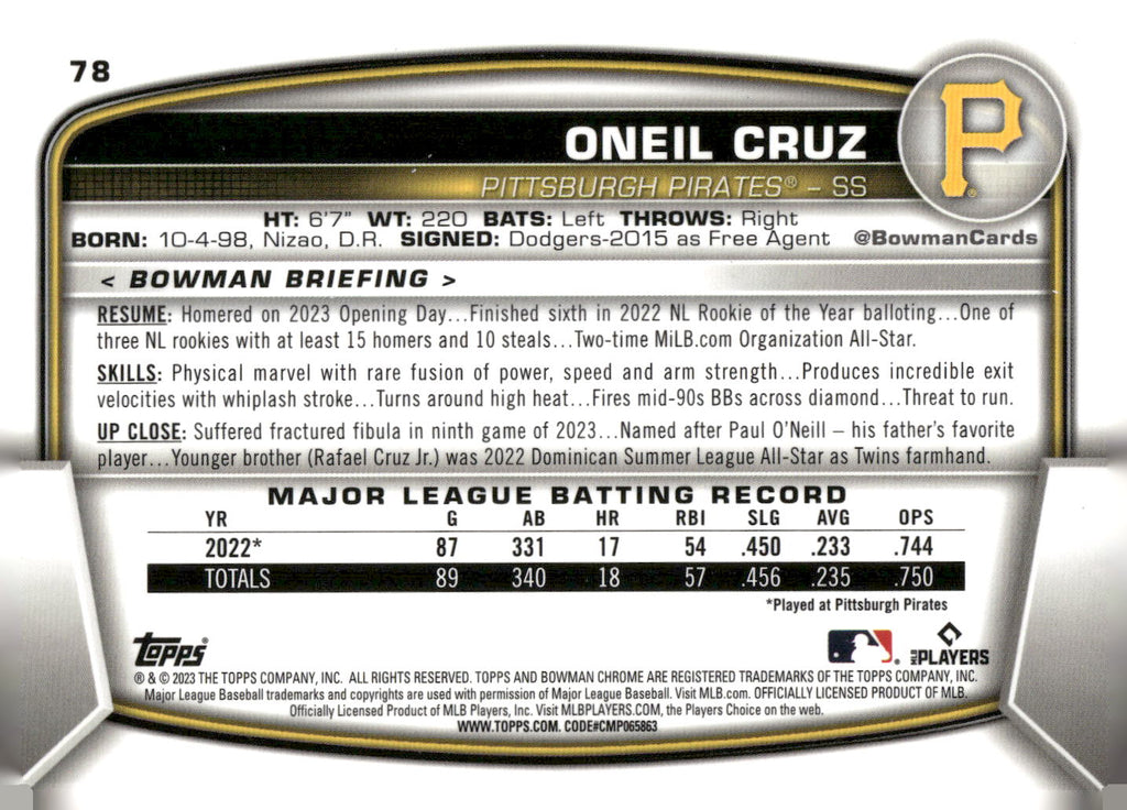 2023 Bowman Chrome #78 Oneil Cruz