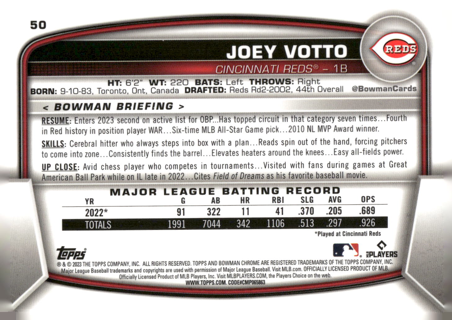 2023 Bowman Chrome #50 Joey Votto