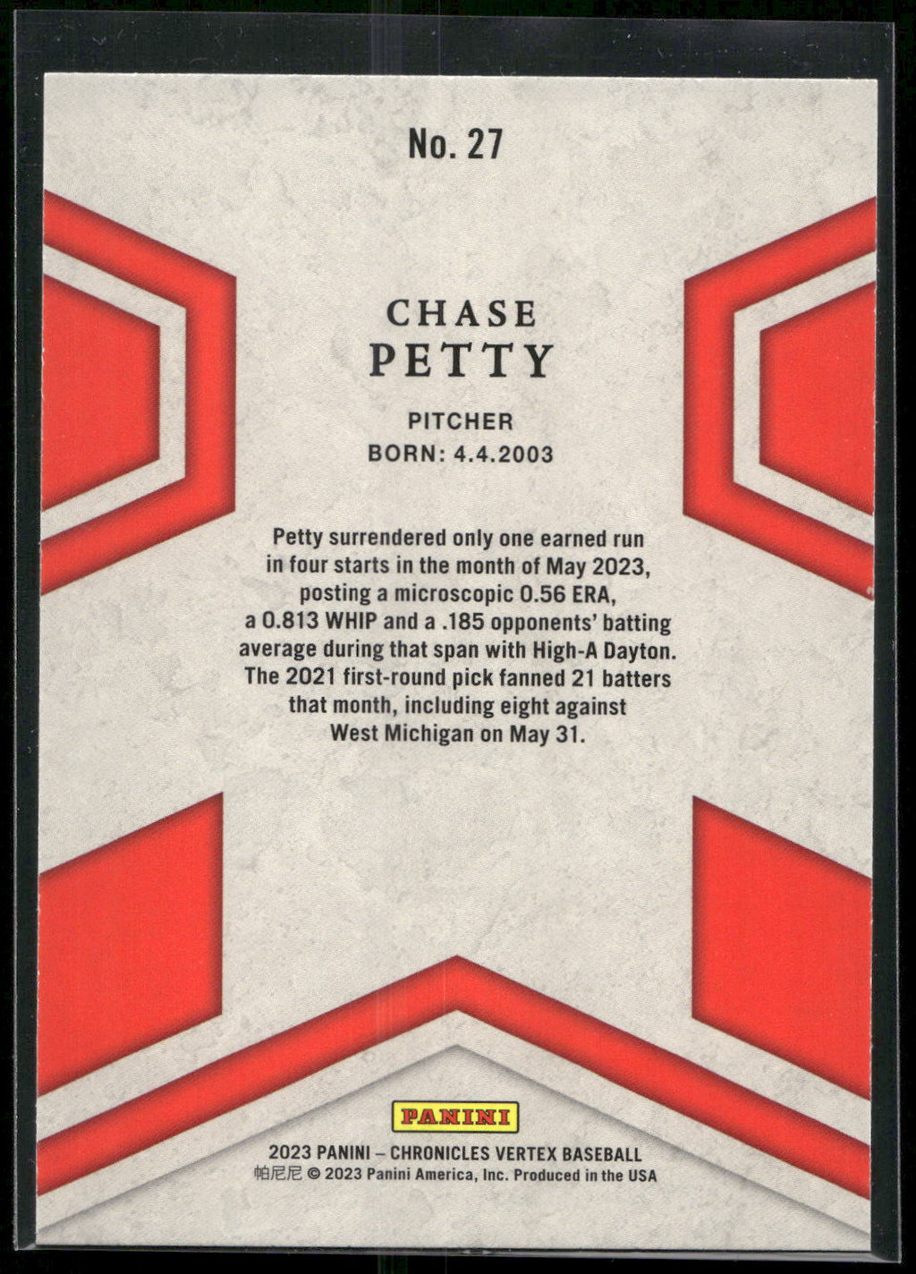 2023 Panini Chronicles - Vertex #27 Chase Petty