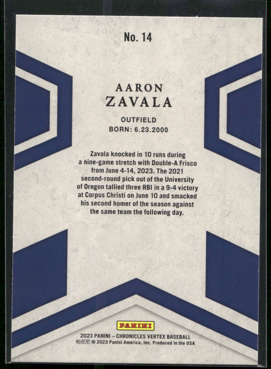 2023 Panini Chronicles - Vertex #14 Aaron Zavala