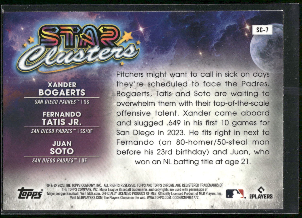 2023 Topps Chrome Cosmic #SC-7 Fernando Tatis Jr. / Juan Soto / Xander Bogaerts