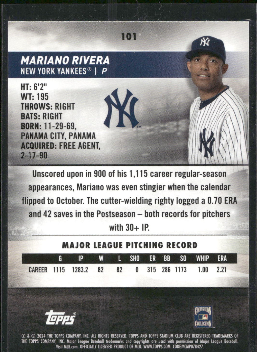 2024 Stadium Club #101 Mariano Rivera Red Foil