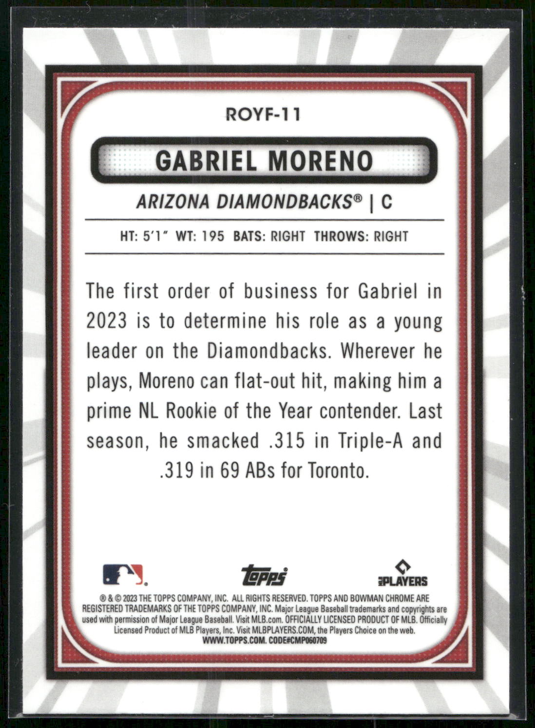 2023 Bowman #ROYF-11 Gabriel Moreno Rookie of the Year Favorites