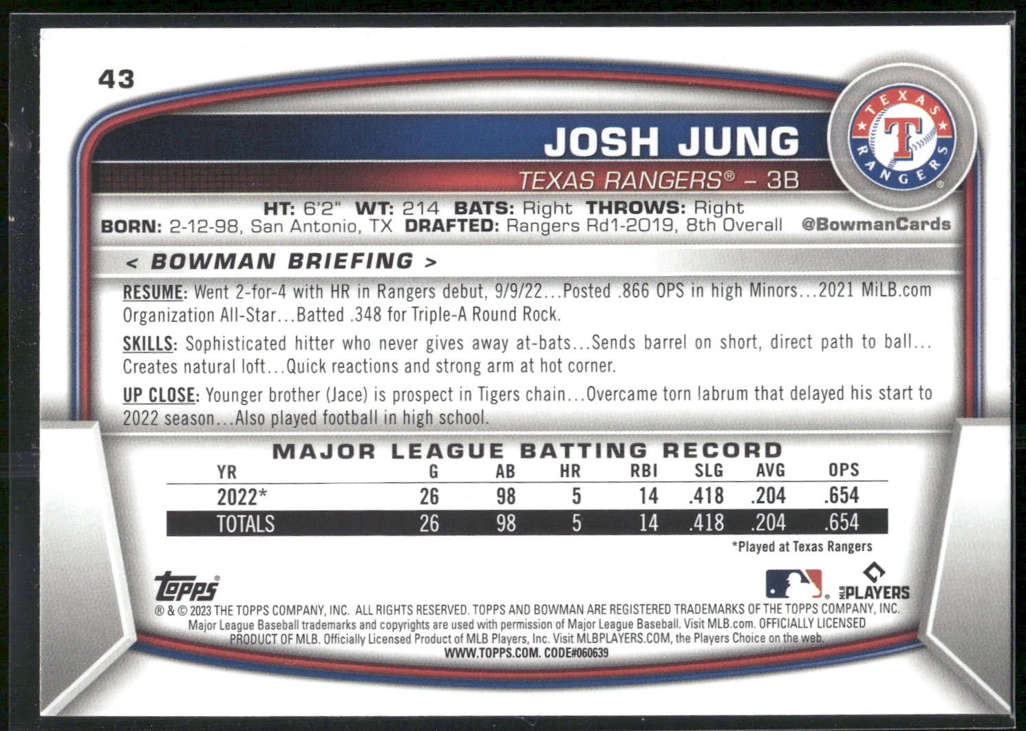 2023 Bowman #43 Josh Jung