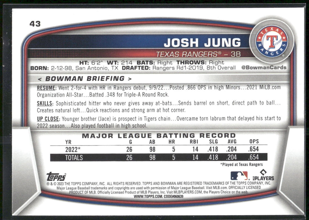 2023 Bowman #43 Josh Jung