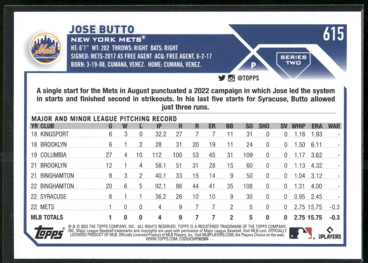 2023 Topps #615 Jose Butto