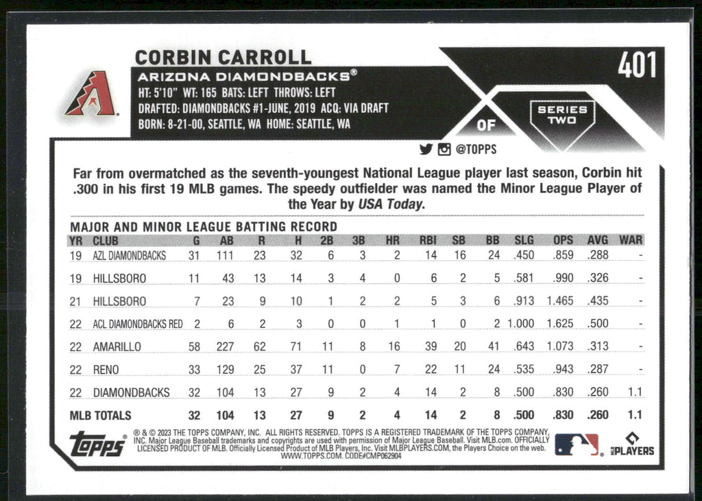 2023 Topps #401 Corbin Carroll