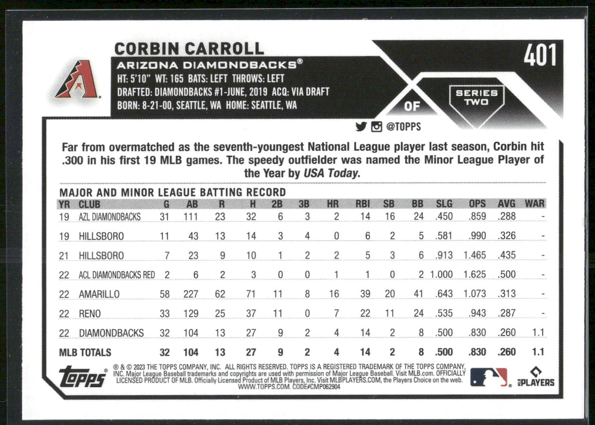 2023 Topps #401 Corbin Carroll
