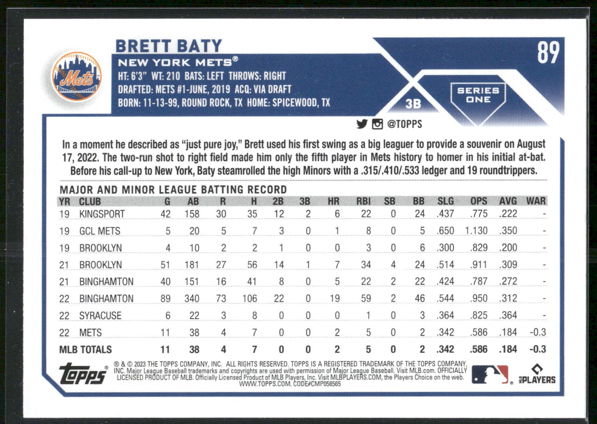 2023 Topps #89 Brett Baty