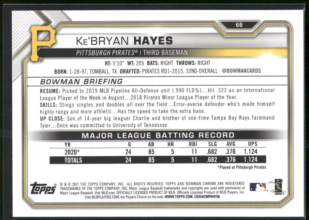 2021 Bowman #66 Ke'Bryan Hayes