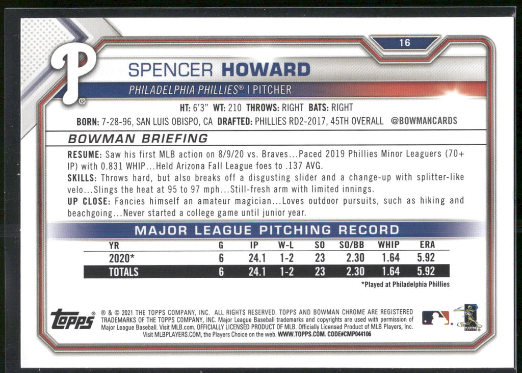 2021 Bowman #16 Spencer Howard