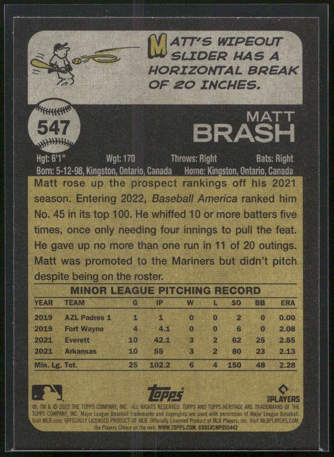 2022 Topps Heritage #547 Matt Brash