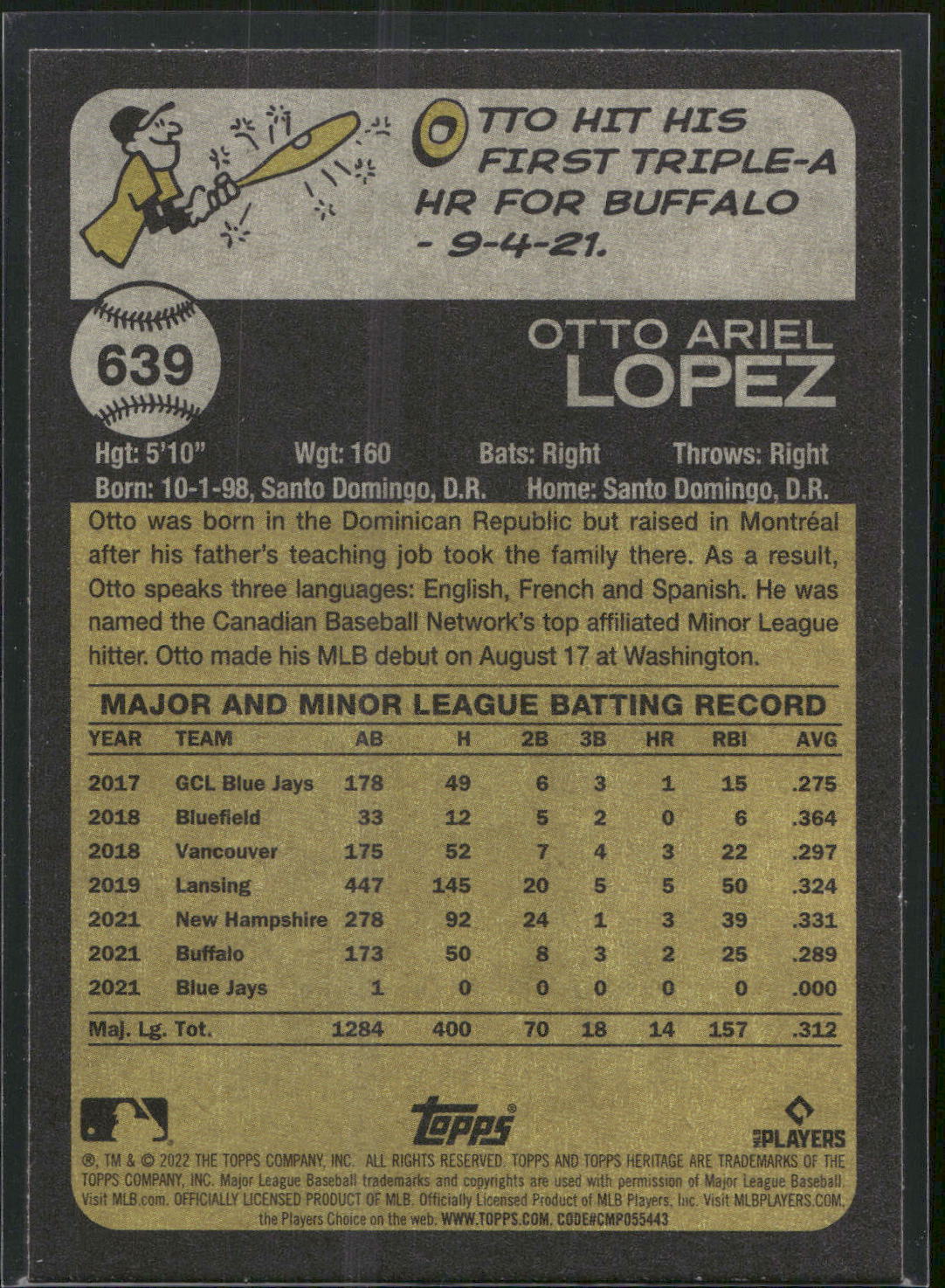 2022 Topps Heritage #639 Otto Lopez