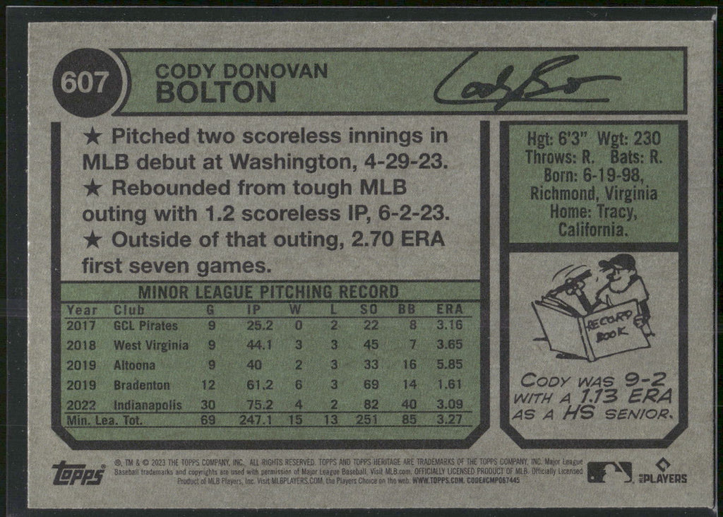 2023 Topps Heritage #607 Cody Bolton