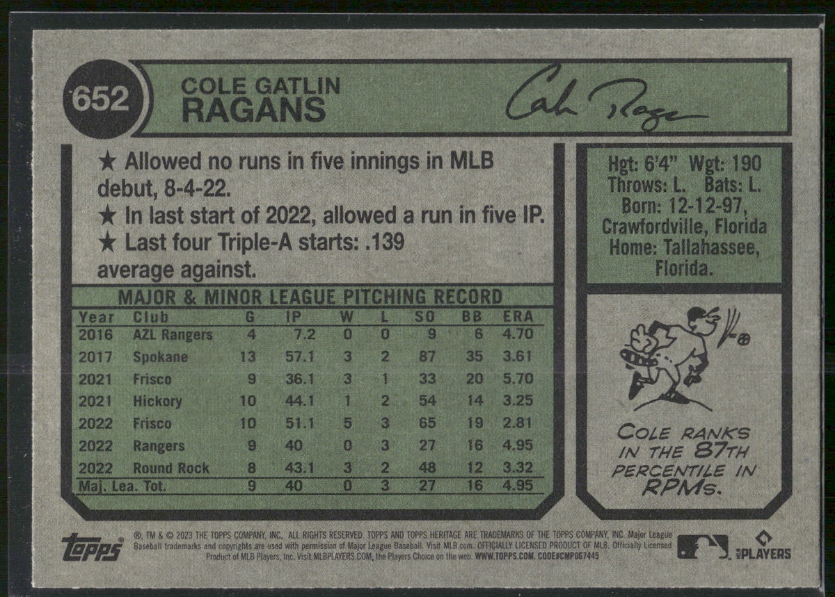 2023 Topps Heritage #652 Cole Ragans