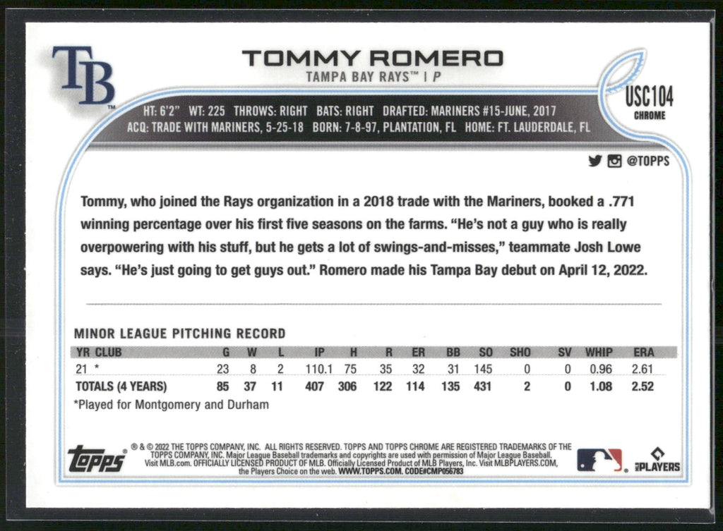 2022 Topps Update #US76 Tommy Romero Purple