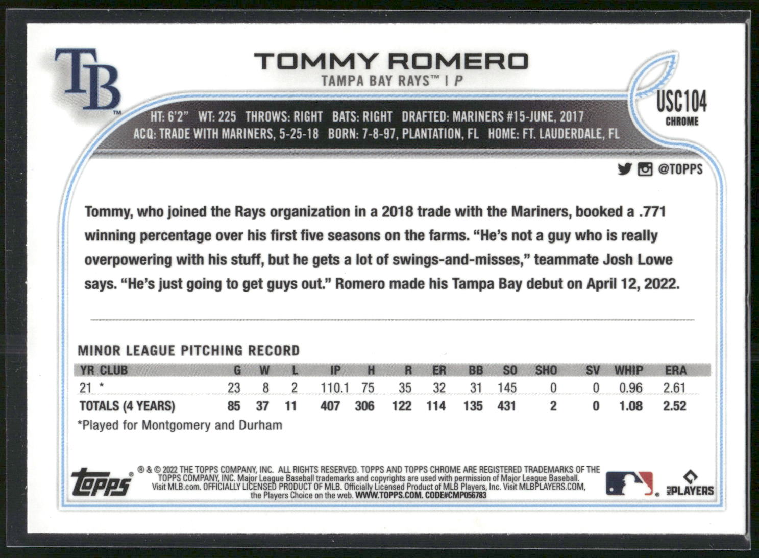 2022 Topps Update #US76 Tommy Romero Purple
