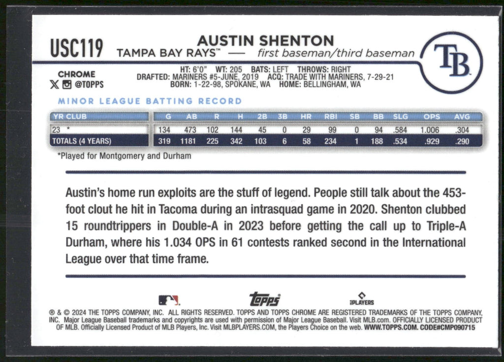 2024 Topps Chrome Update #USC119 Austin Shenton