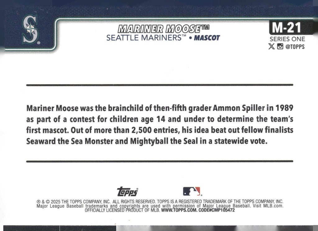 2025 Topps #M-21 Mariner Moose Mascots