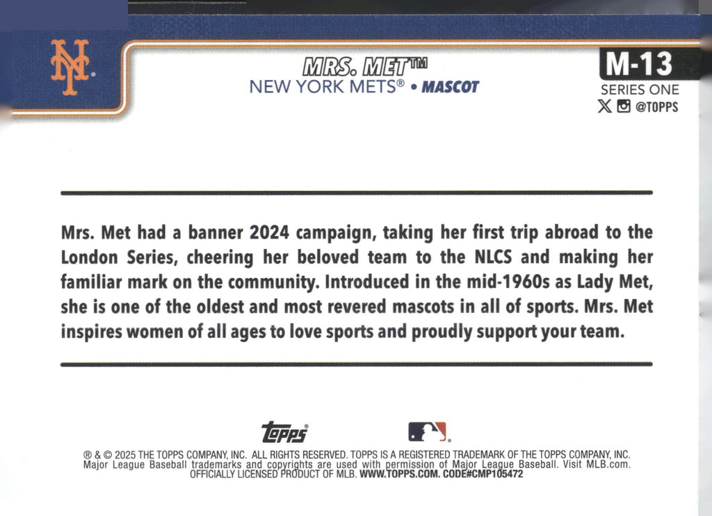 2025 Topps #M-13 Mrs. Met Mascots