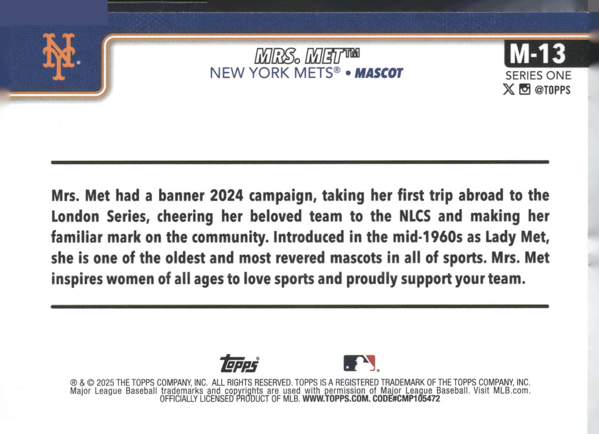 2025 Topps #M-13 Mrs. Met Mascots
