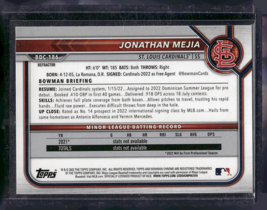 2022 Bowman Draft #BDC-186 Jonathan Mejia Chrome