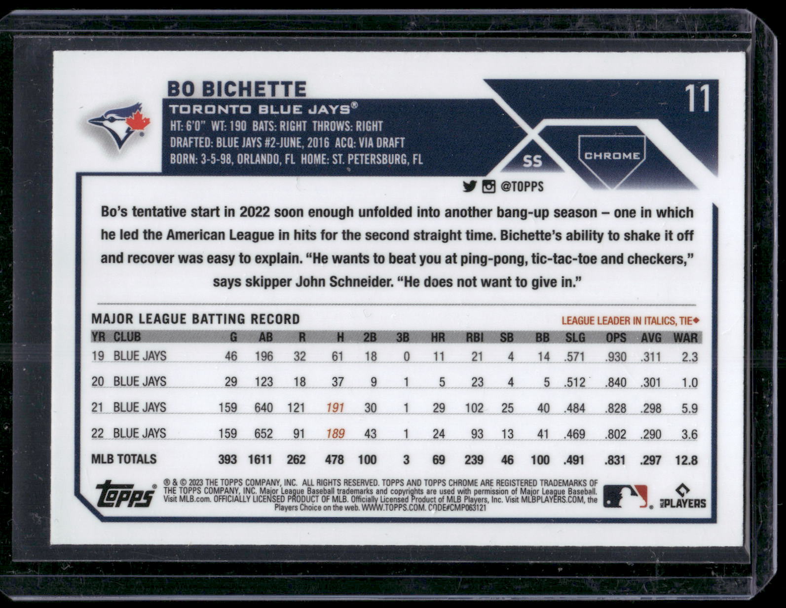 2023 Topps Chrome #11 Bo Bichette Refractors