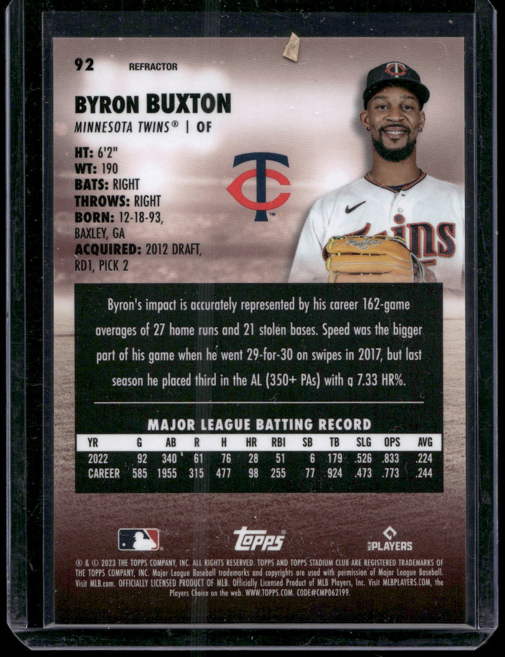 2023 Stadium Club #92 Byron Buxton Chrome Refractor