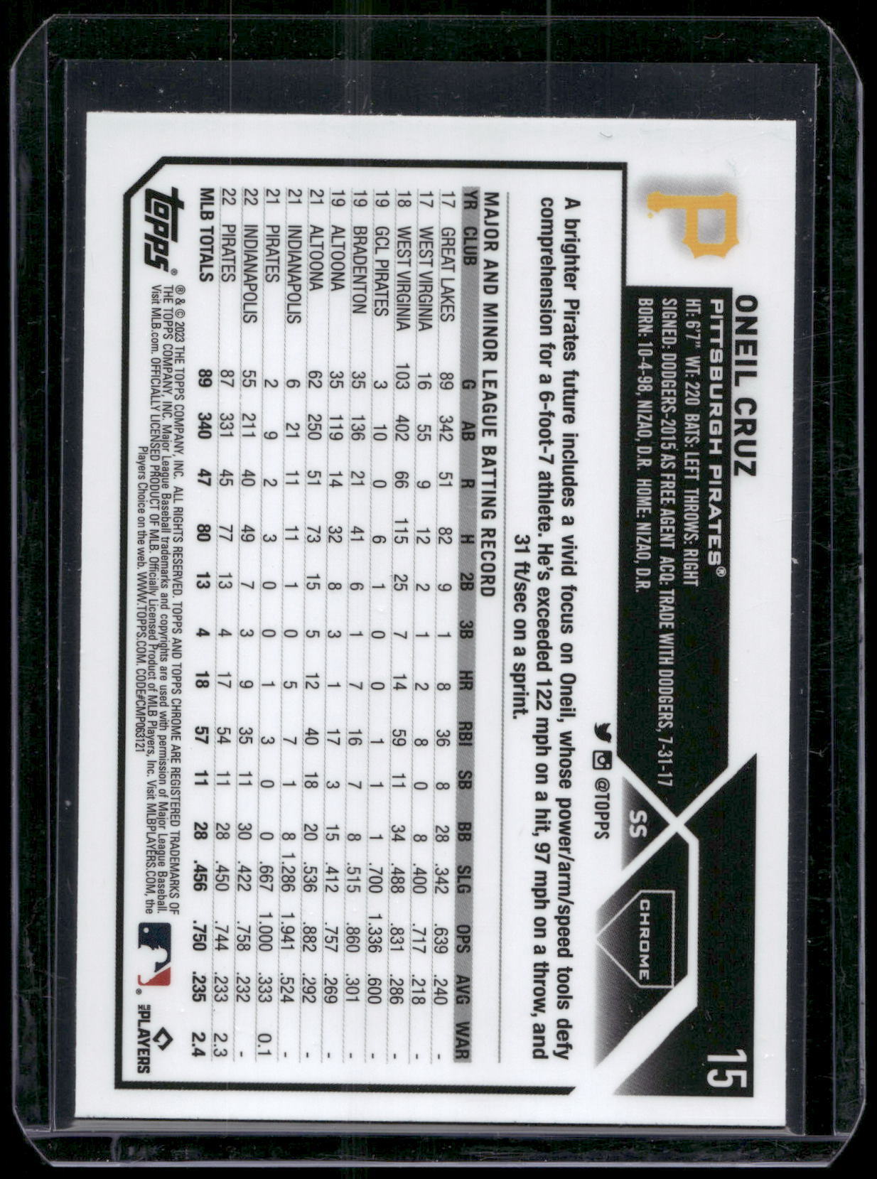 2023 Topps Chrome #15 Oneil Cruz Pink Refractors