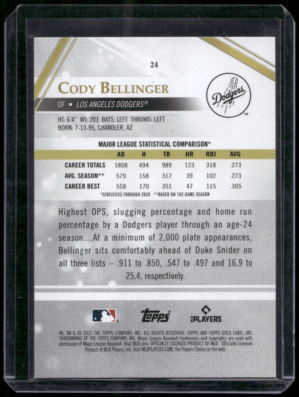 2021 Topps Gold Label #24 Cody Bellinger