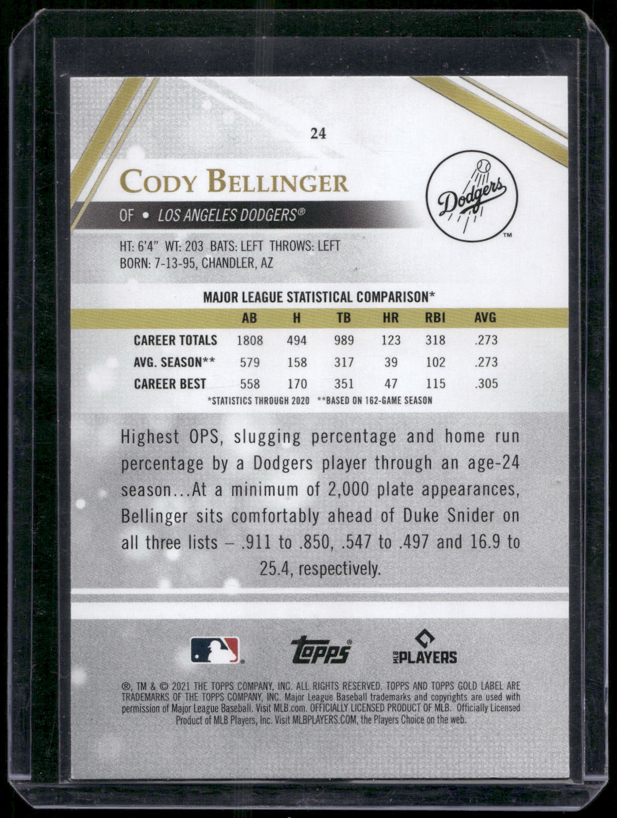 2021 Topps Gold Label #24 Cody Bellinger