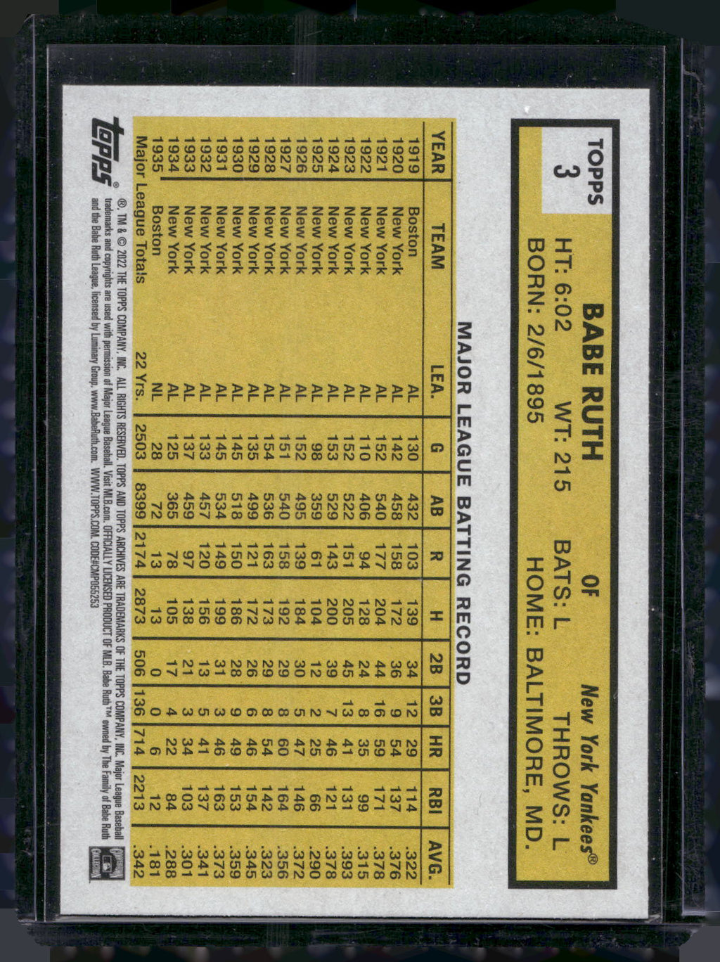 2022 Topps Archives #3 Babe Ruth