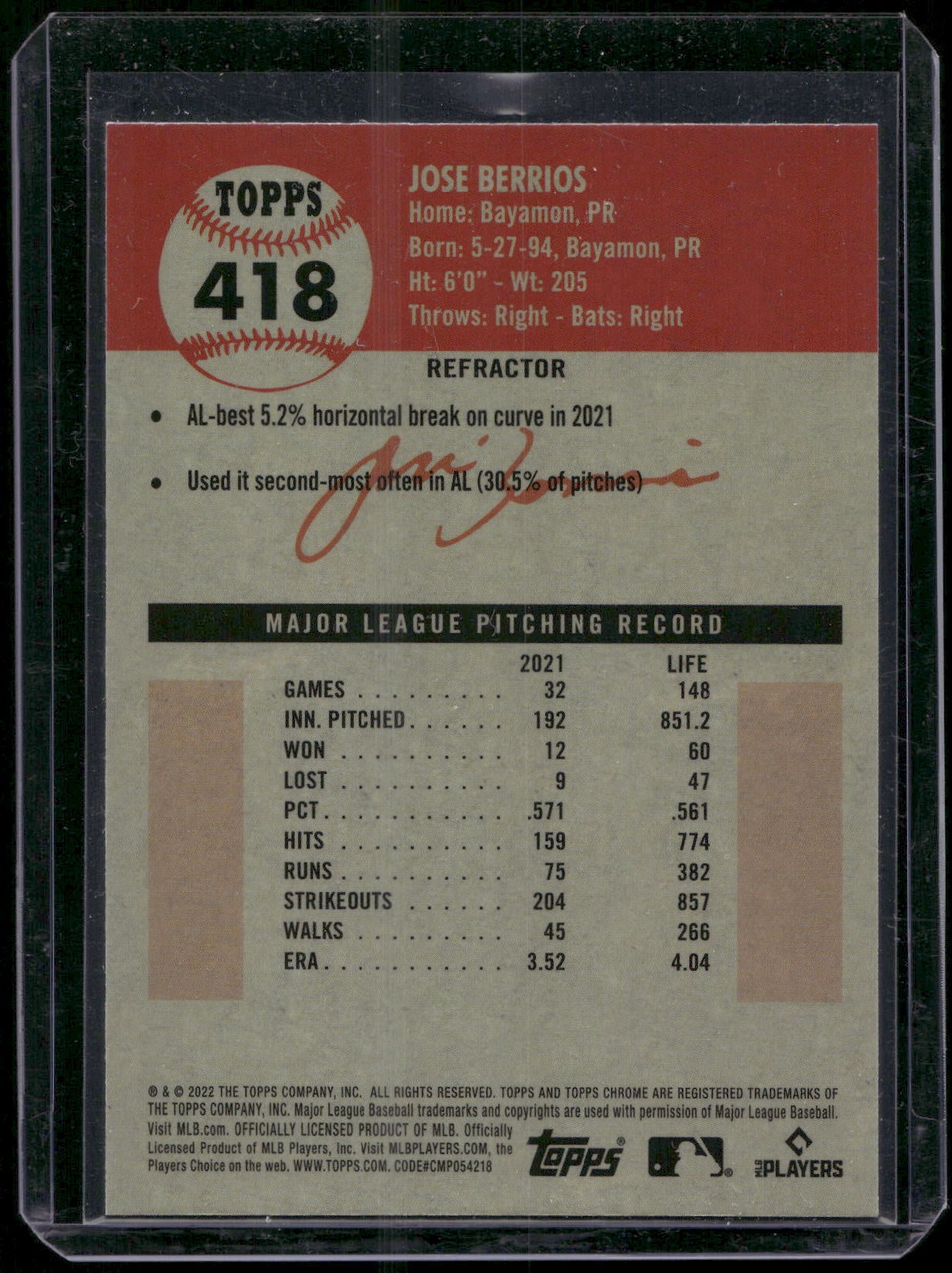 2022 Topps Chrome Platinum Anniversary #418 Jose Berrios