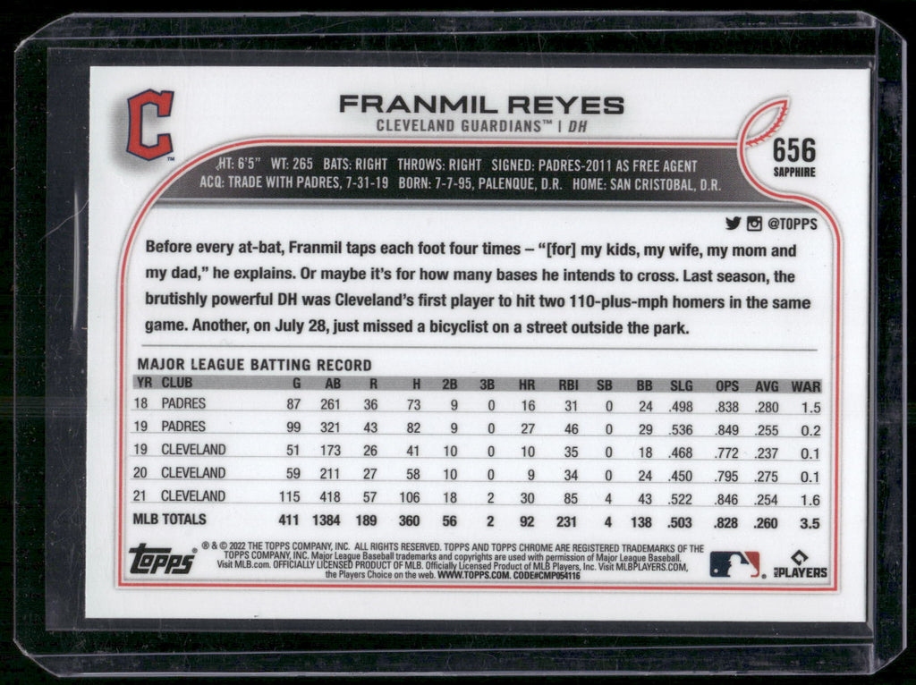 2022 Topps Chrome Sapphire Edition #656 Franmil Reyes