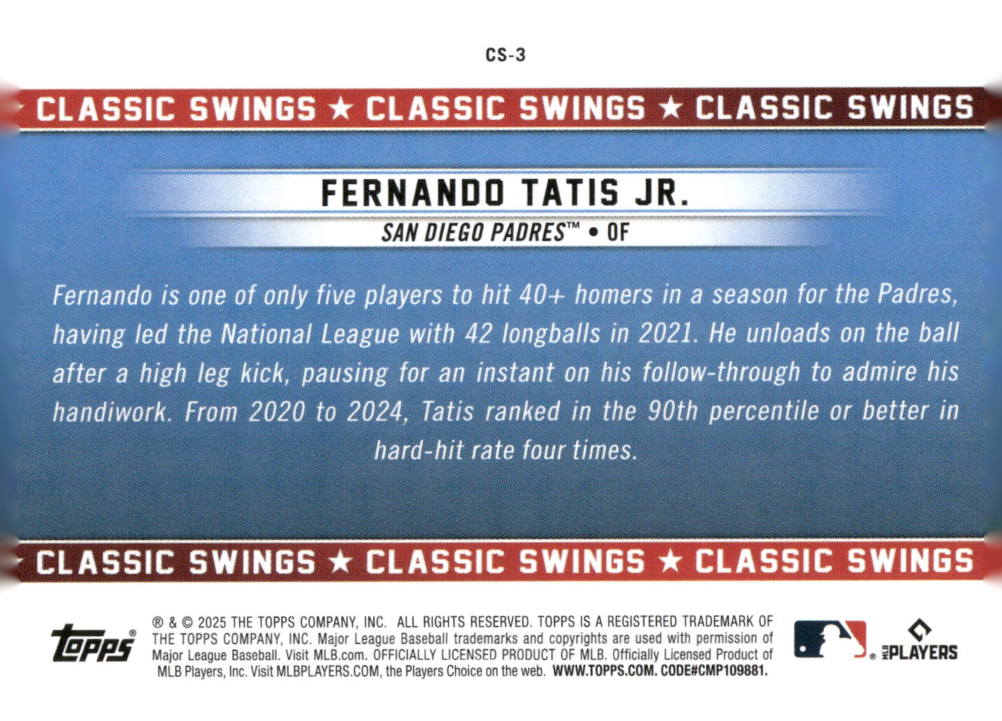 2025 Topps All-Star Game #CS-3 Fernando Tatis Jr. Classic Swings