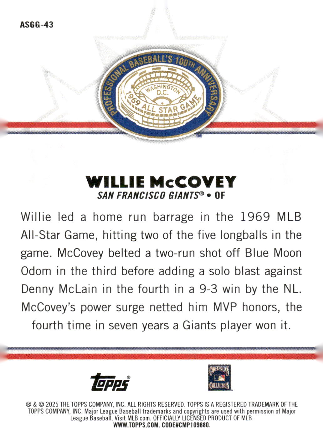 2025 Topps All-Star Game #ASGG-43 Willie McCovey All-Star Game Greats