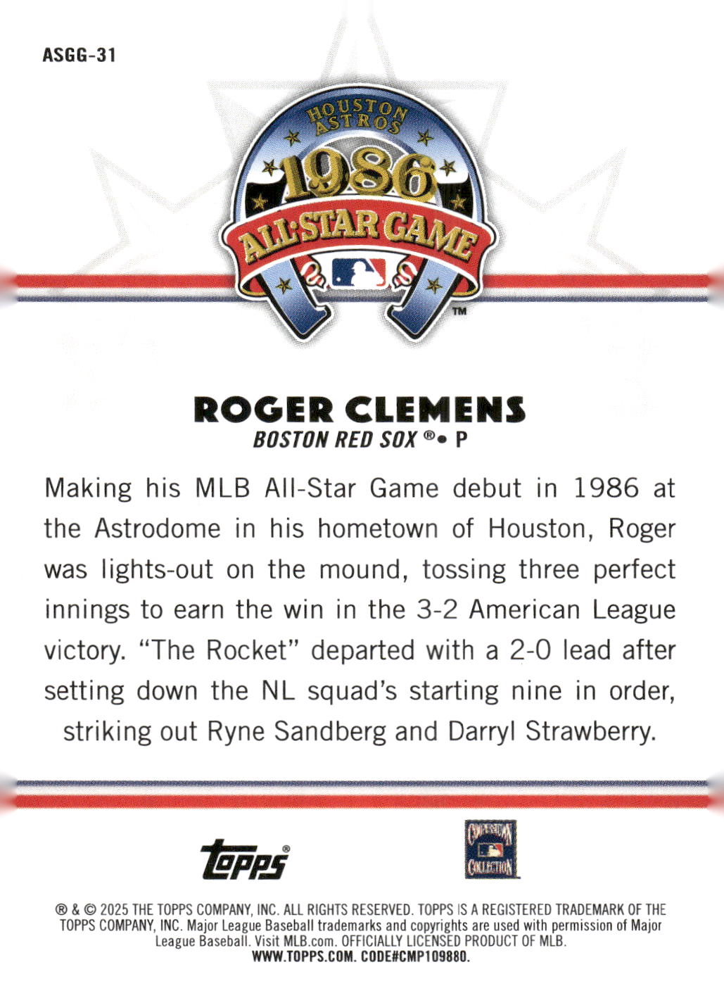 2025 Topps All-Star Game #ASGG-31 Roger Clemens All-Star Game Greats