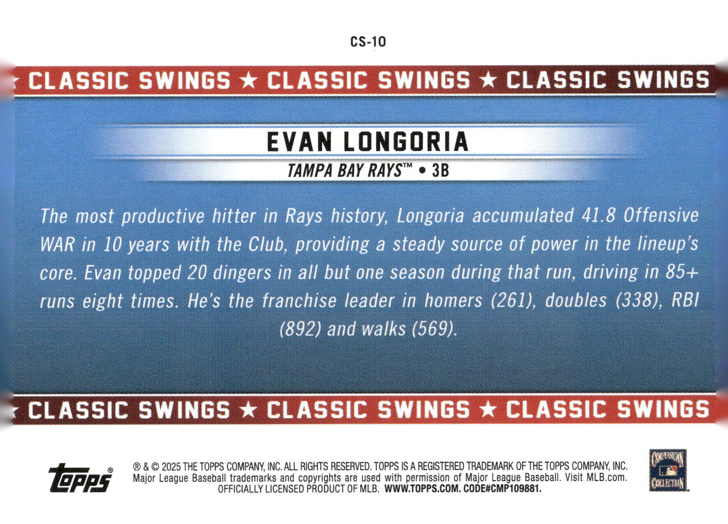 2025 Topps All-Star Game #CS-10 Evan Longoria Classic Swings