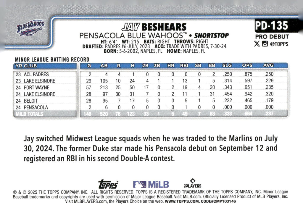 2025 Topps Pro Debut #PD-135 Jay Beshears